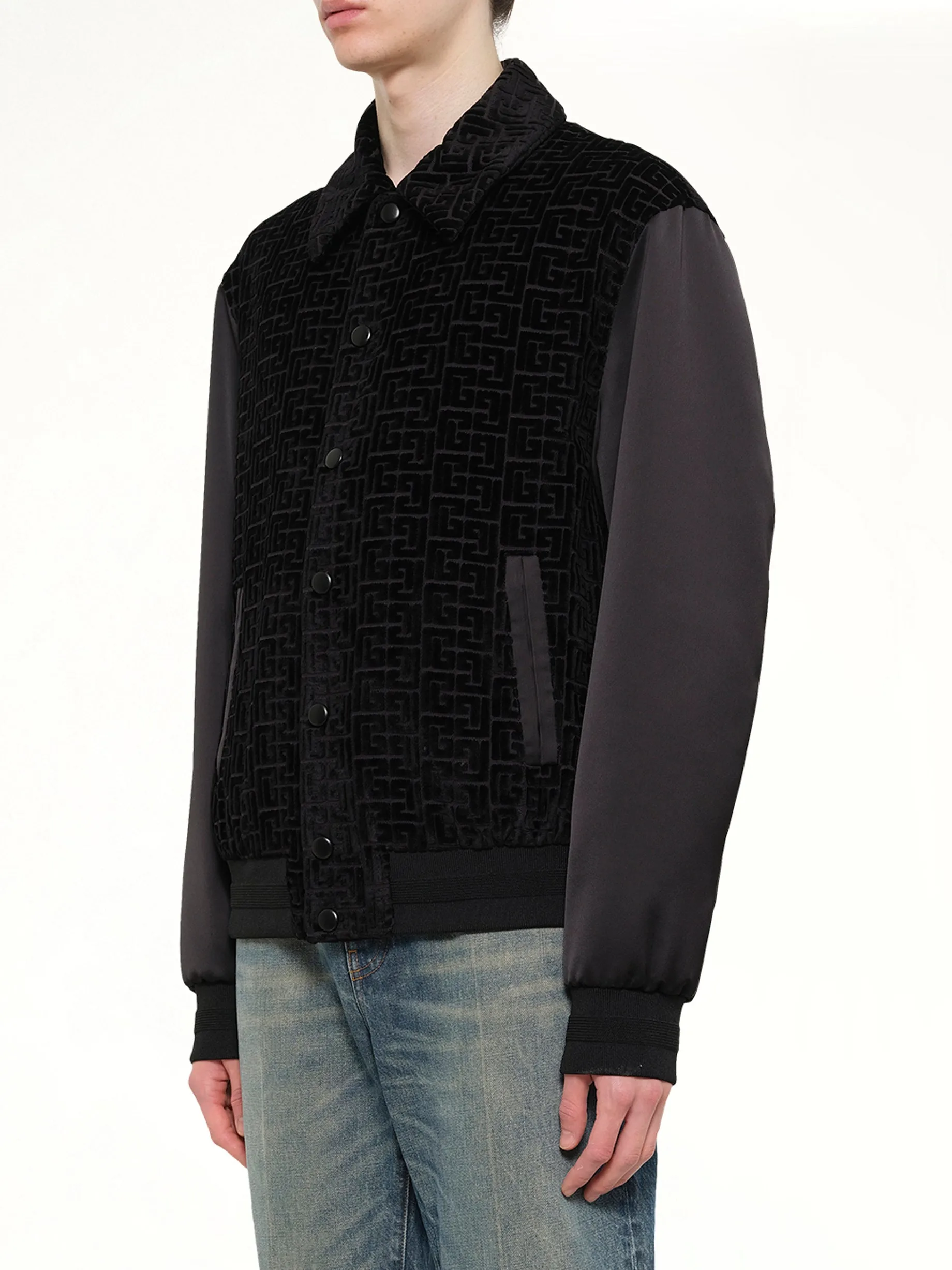 Monogram Velvet/Satin Bomber Jacket in Black sold by MARAIS product image thumbnail 3