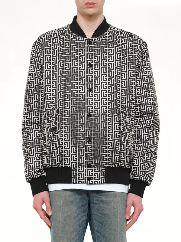 Monogram Nylon/Satin Reversible Bomber in Ivory made by Balmain