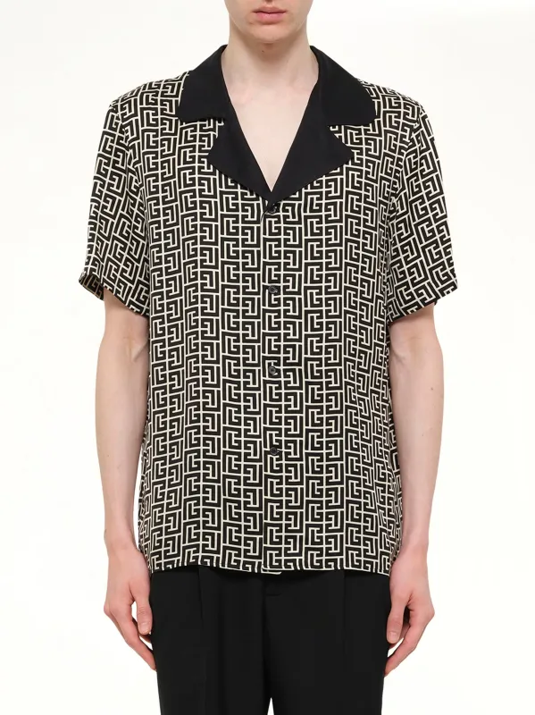 Monogram Cupro SS Pyjama Shirt in Ivory/Black made by Balmain