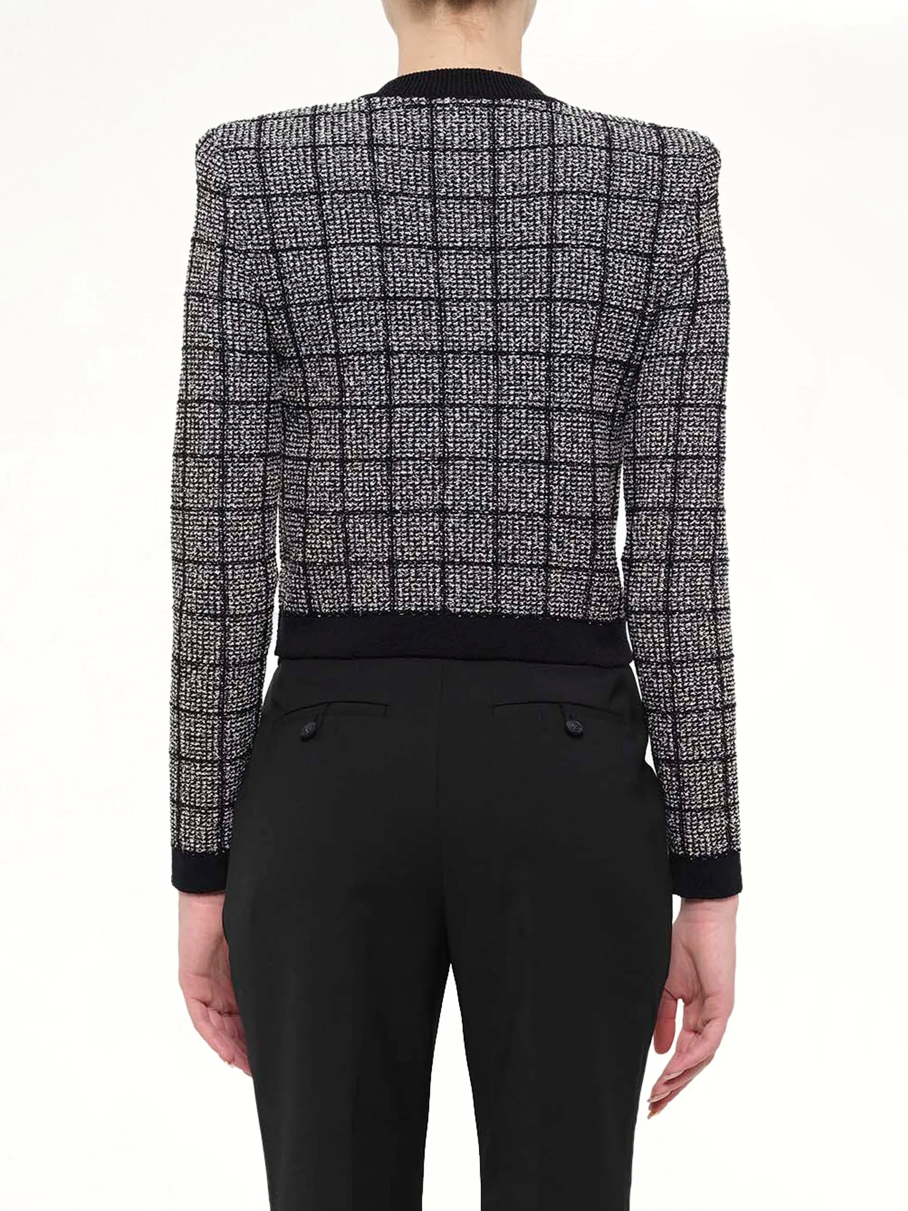 Round Collar Light Tweed Knit Cardigan in Black sold by MARAIS product image thumbnail 5