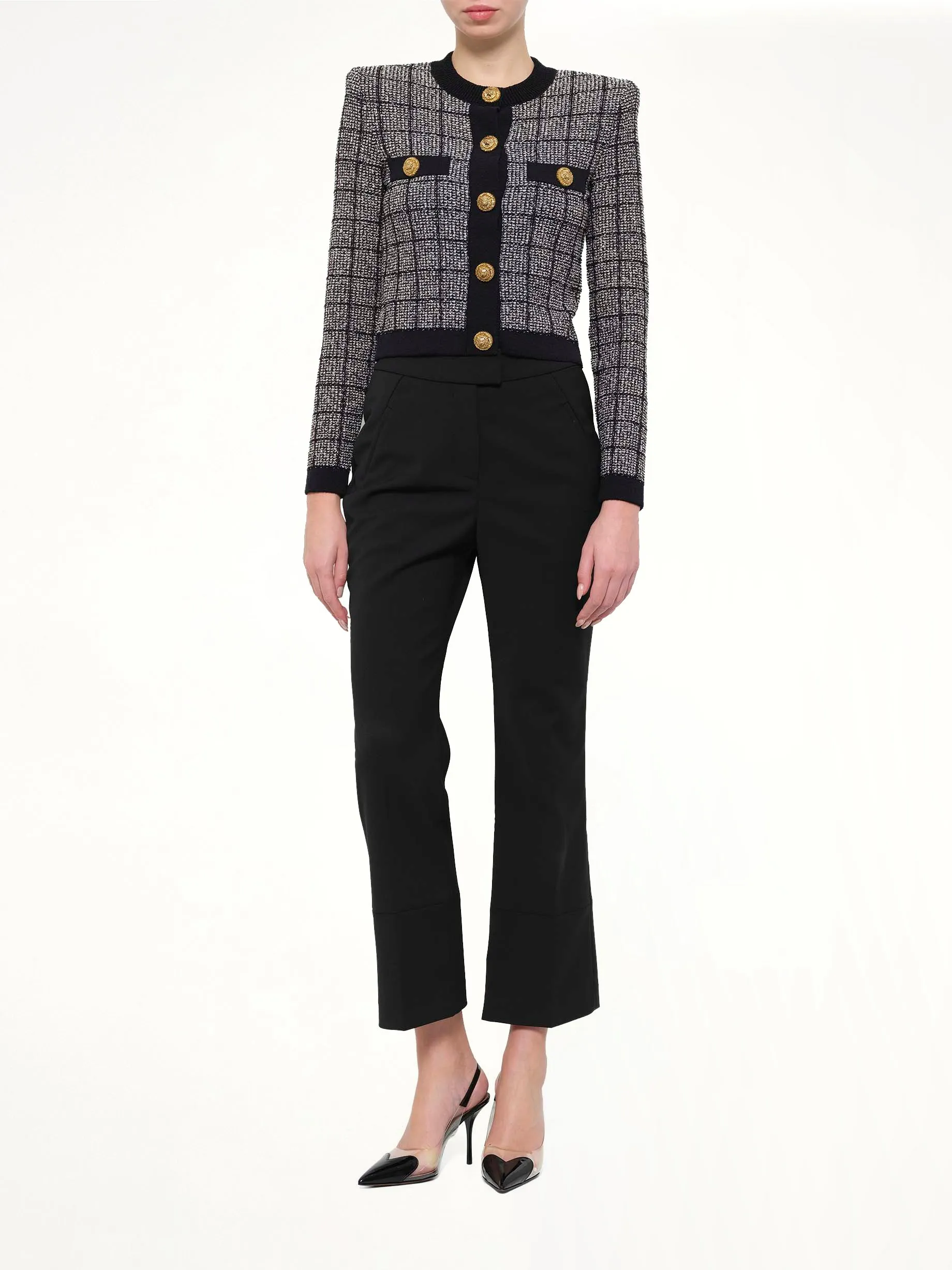 Round Collar Light Tweed Knit Cardigan in Black sold by MARAIS product image thumbnail 4