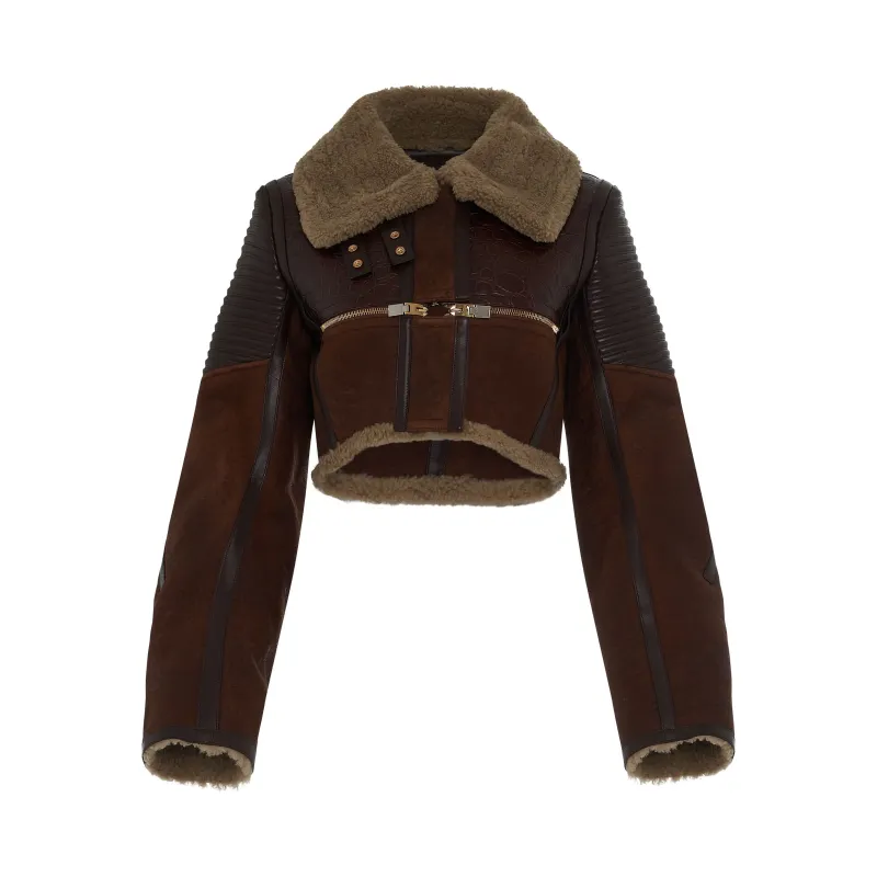 Shearling Biker Jacket in Beige/Brown made by Givenchy
