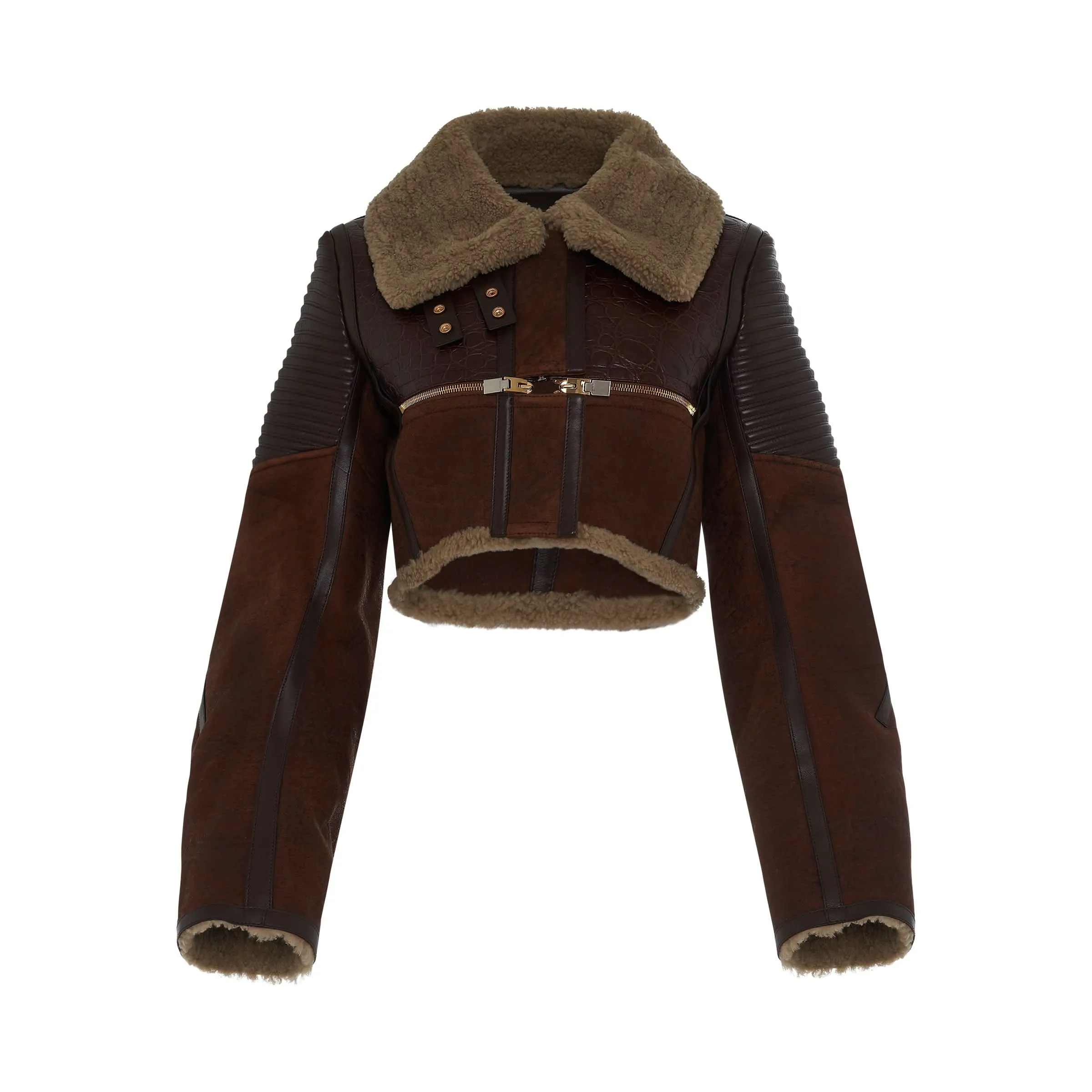 Shearling Biker Jacket in Beige/Brown sold by MARAIS