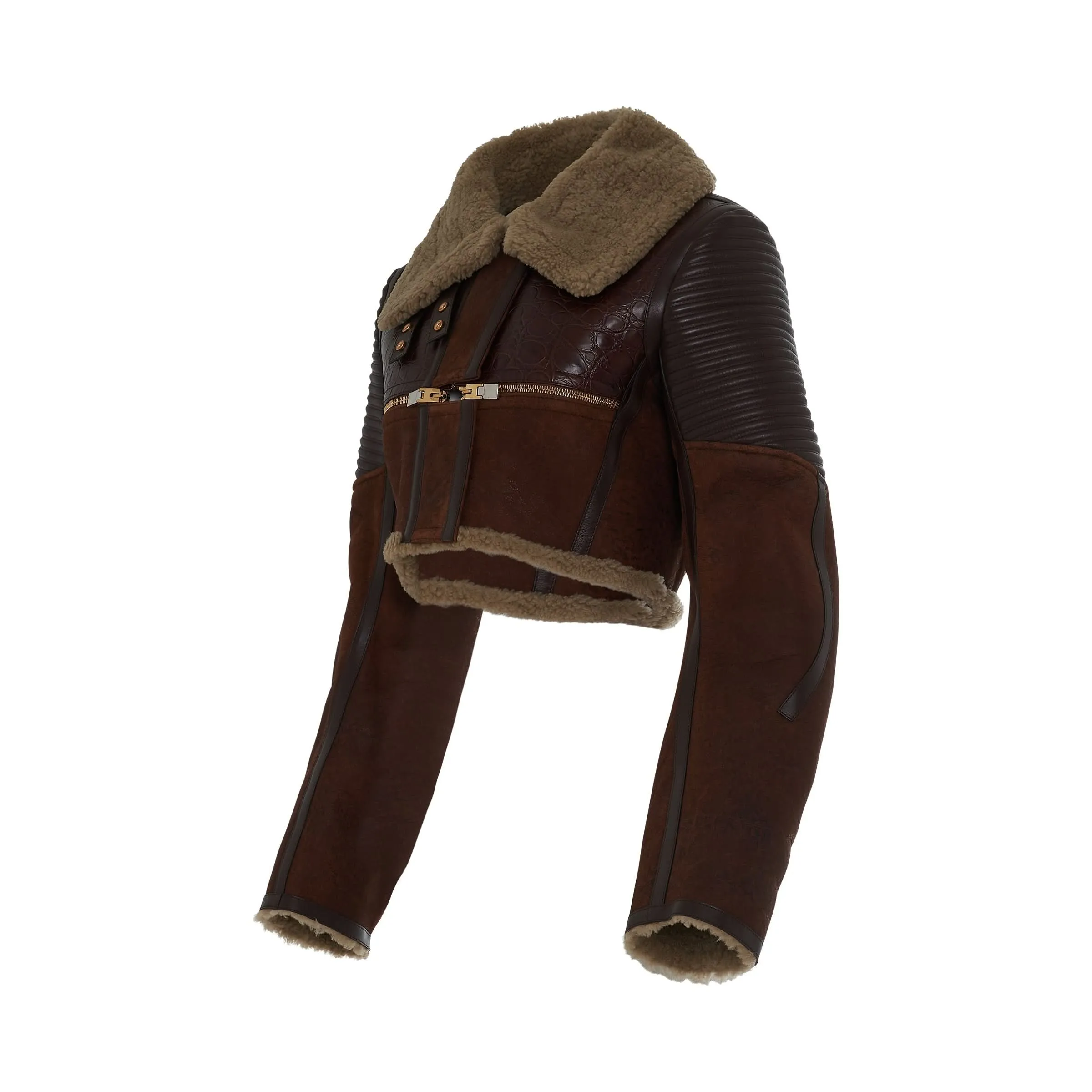 Shearling Biker Jacket in Beige/Brown sold by MARAIS product image thumbnail 2