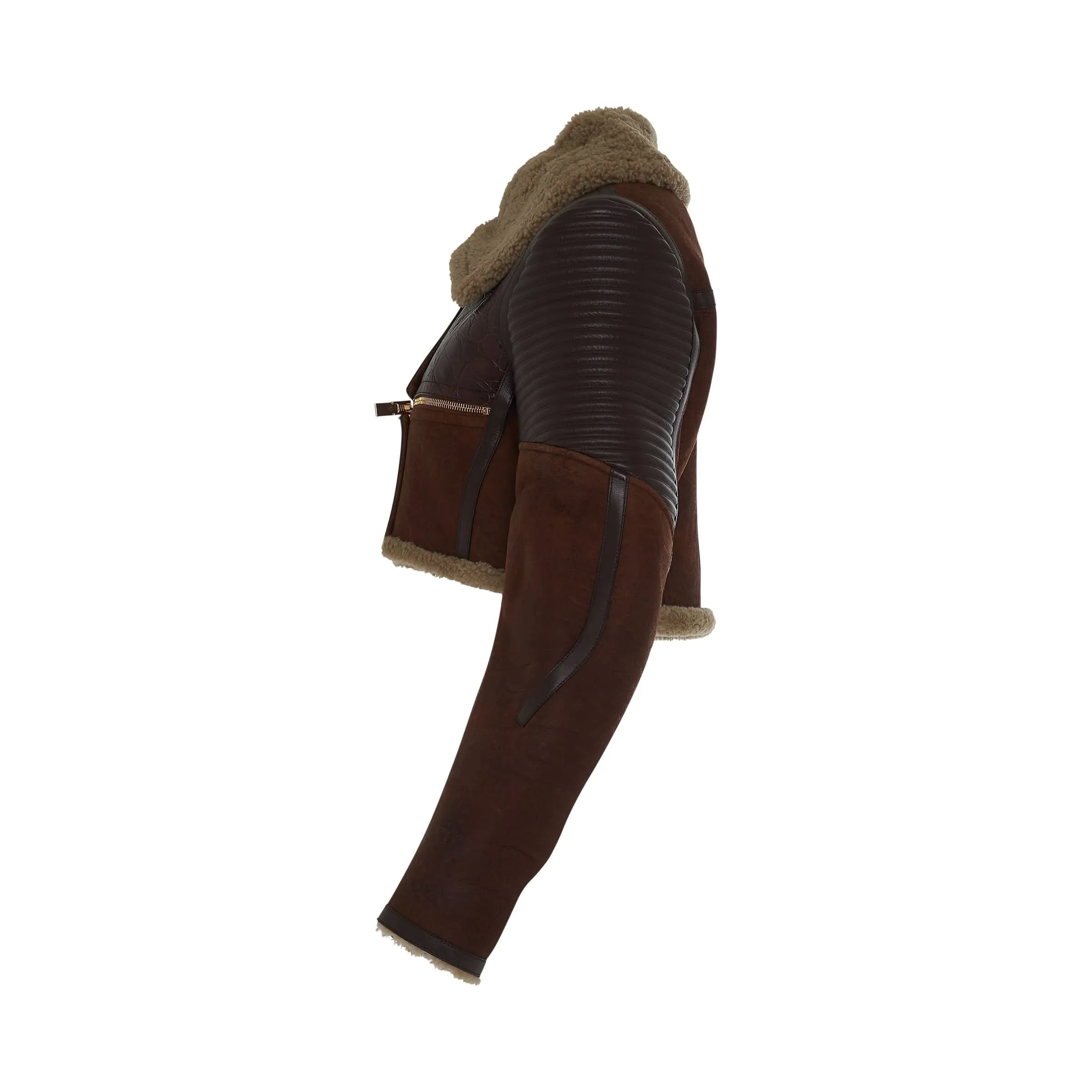 Shearling Biker Jacket in Beige/Brown sold by MARAIS product image thumbnail 3