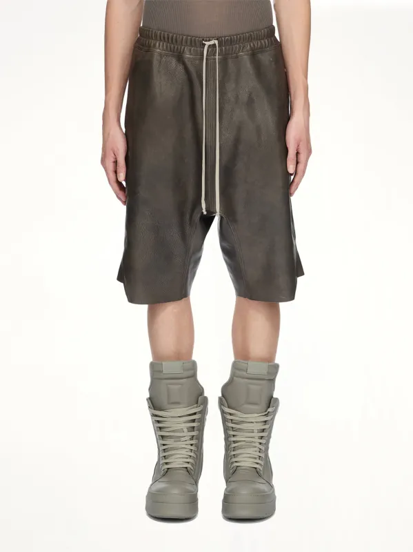 Basket Swingers Leather Shorts in Washed Black made by Rick Owens