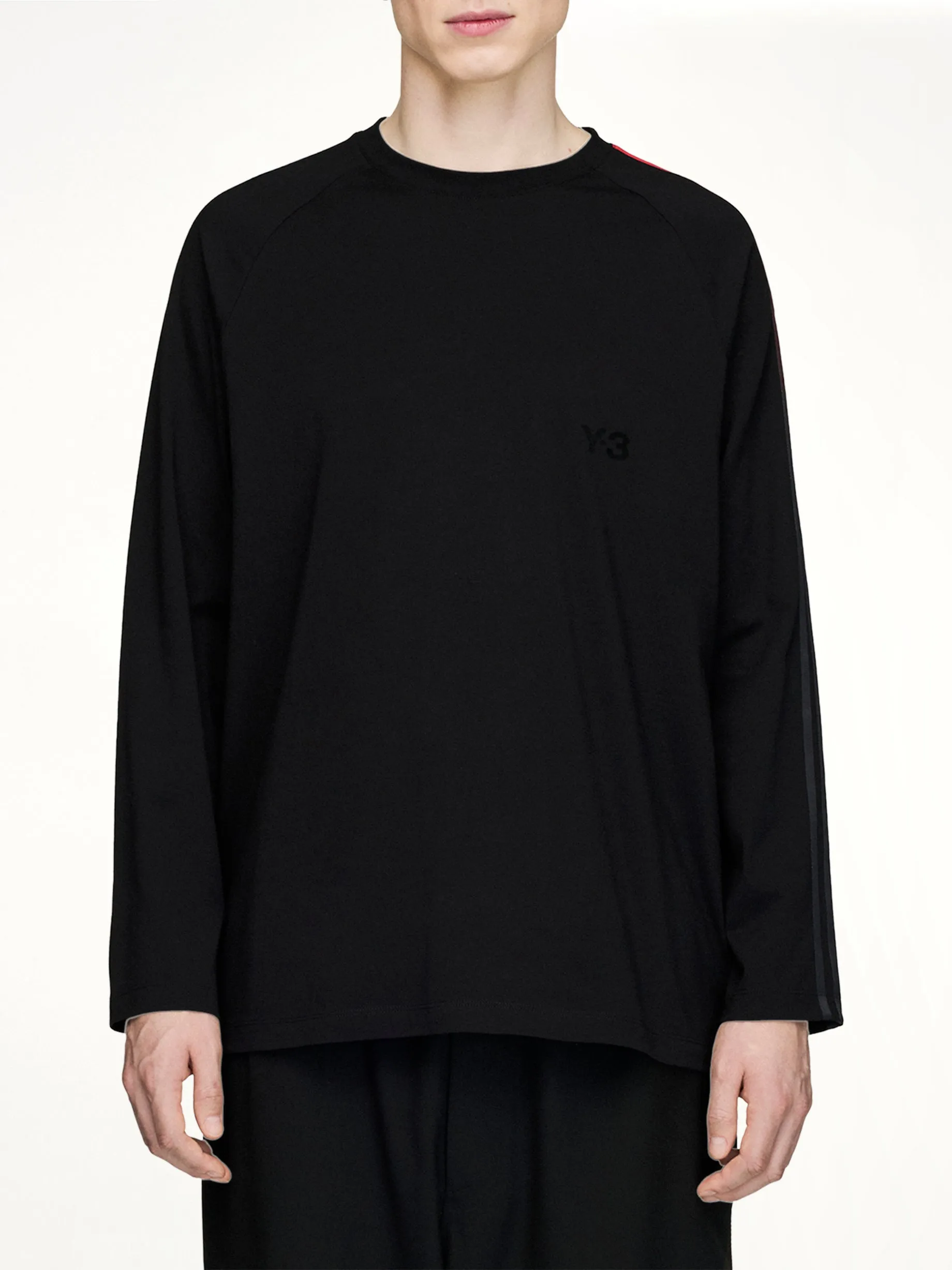 Gradient 3 Stripe LS T-Shirt in Black/Red sold by MARAIS