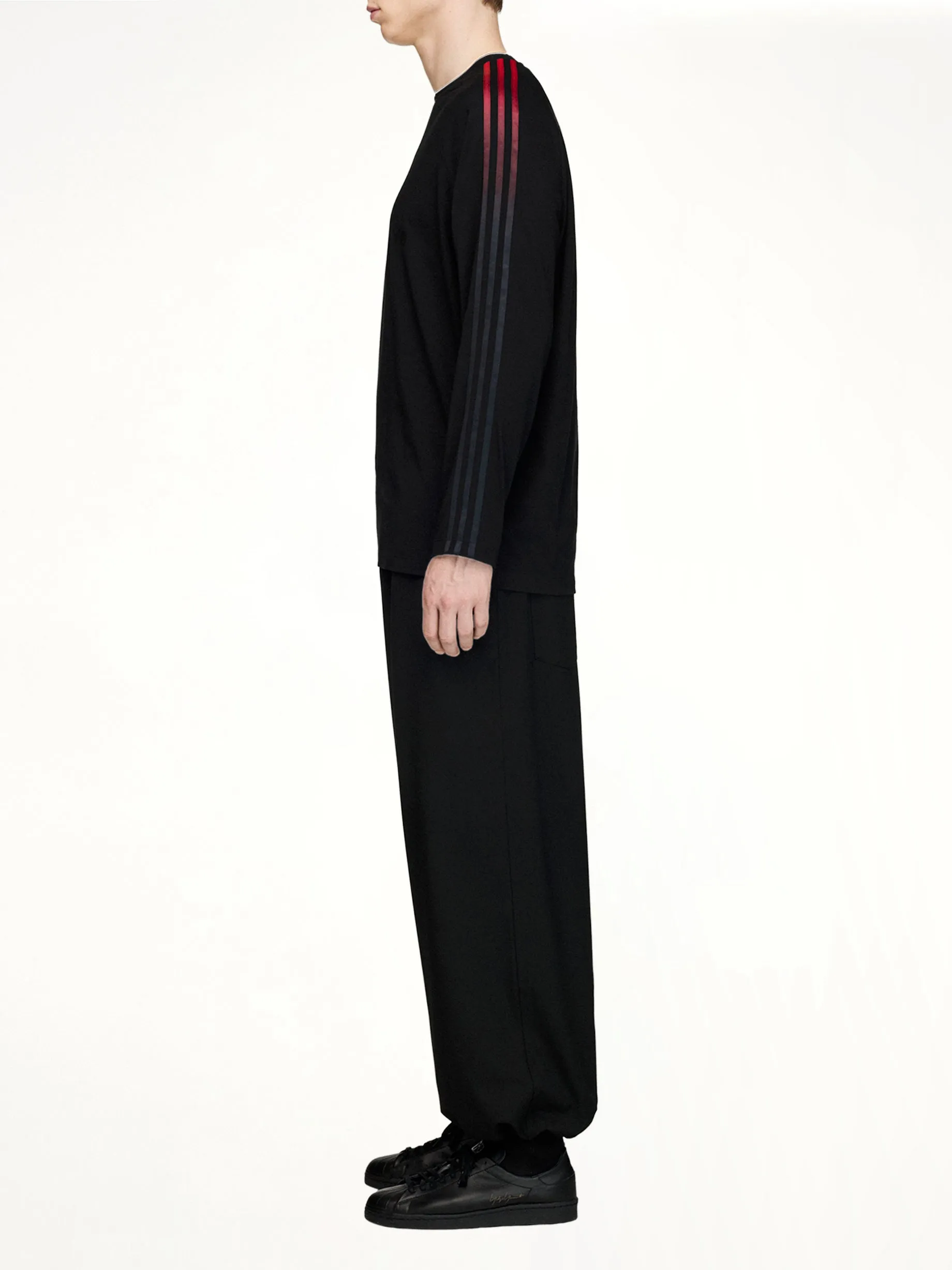 Gradient 3 Stripe LS T-Shirt in Black/Red sold by MARAIS product image thumbnail 3