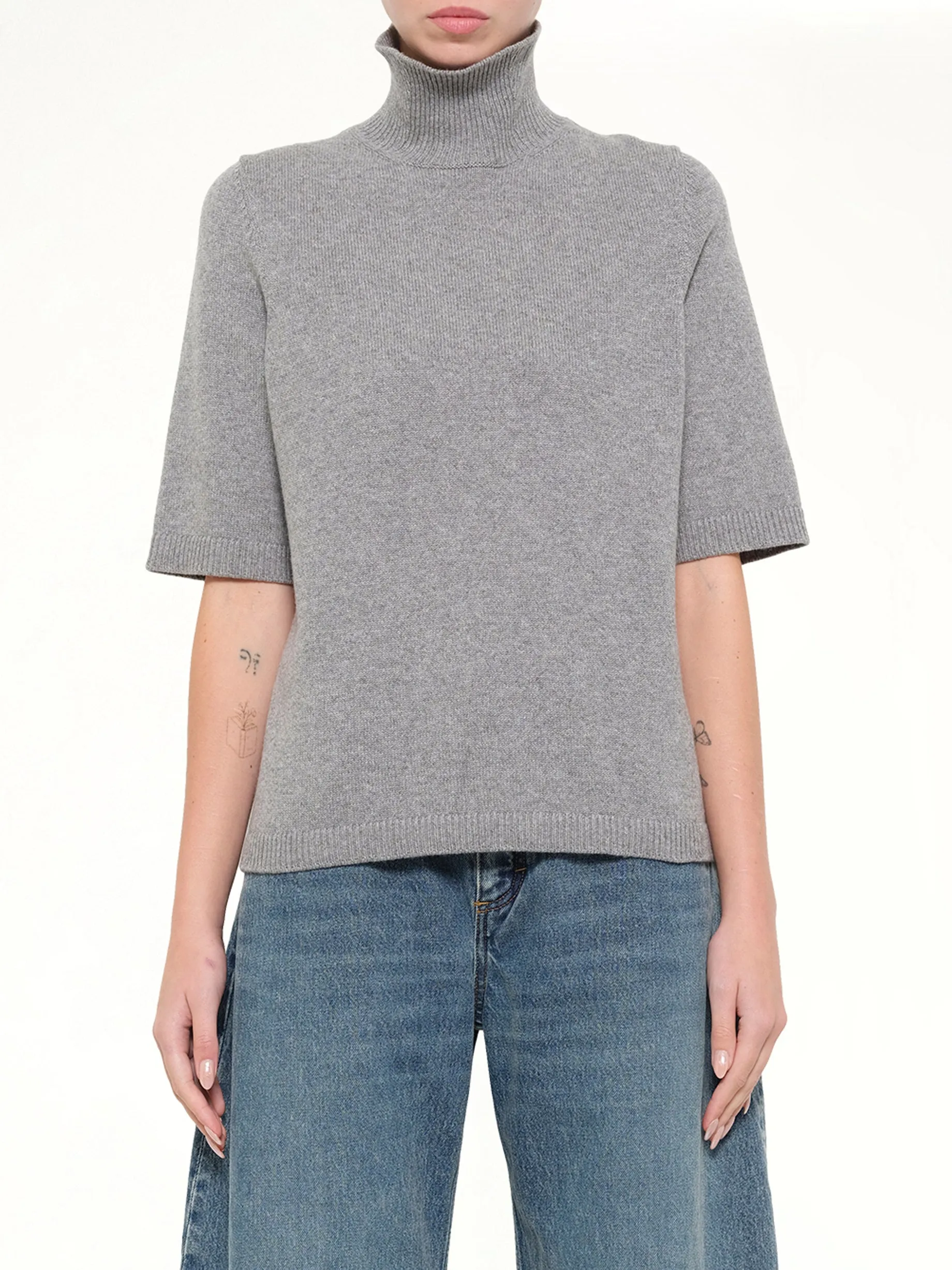 Light Cashmere Highneck Jumper in Heather Grey sold by MARAIS