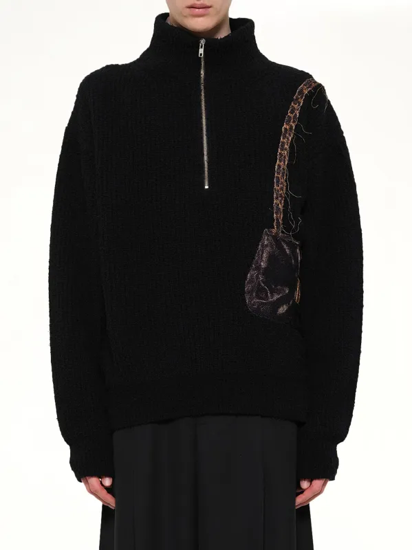 Trompe L’Oeil Embroidery Half Zip Knit in Black made by Doublet