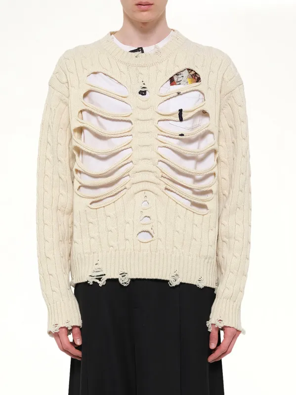 Rib Cage Cable Knit Pullover in Ivory made by Doublet