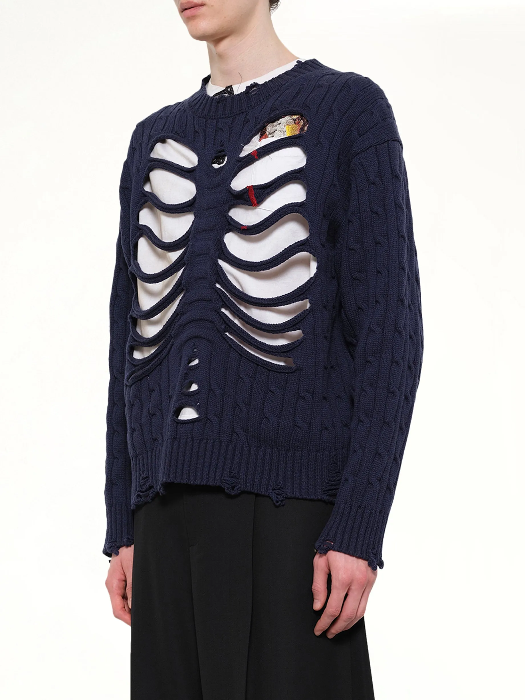 Rib Cage Cable Knit Pullover in Navy sold by MARAIS product image thumbnail 3