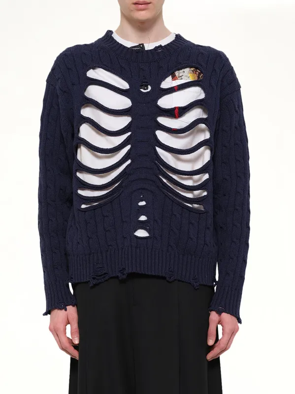 Rib Cage Cable Knit Pullover in Navy made by Doublet