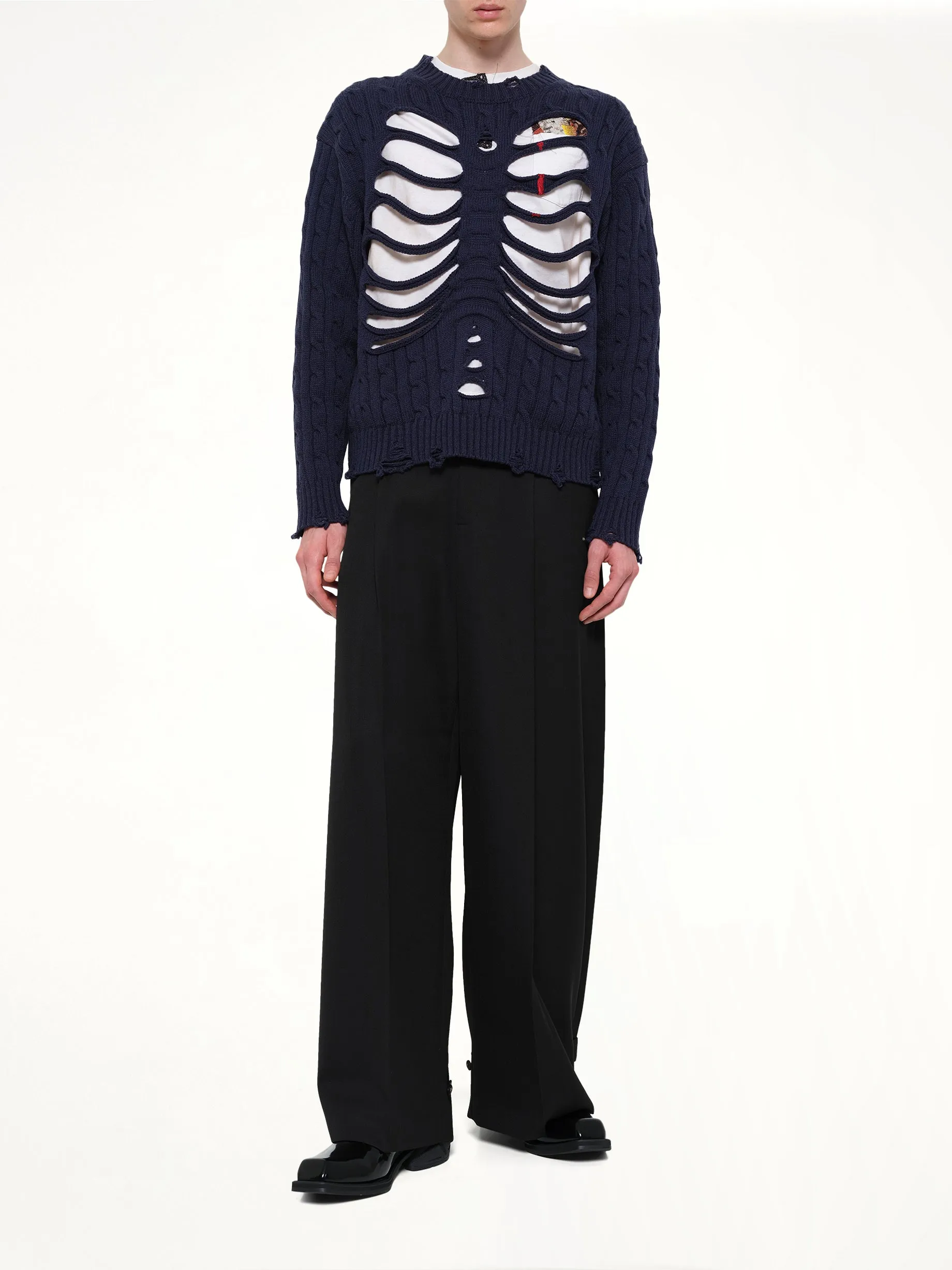 Rib Cage Cable Knit Pullover in Navy sold by MARAIS product image thumbnail 4