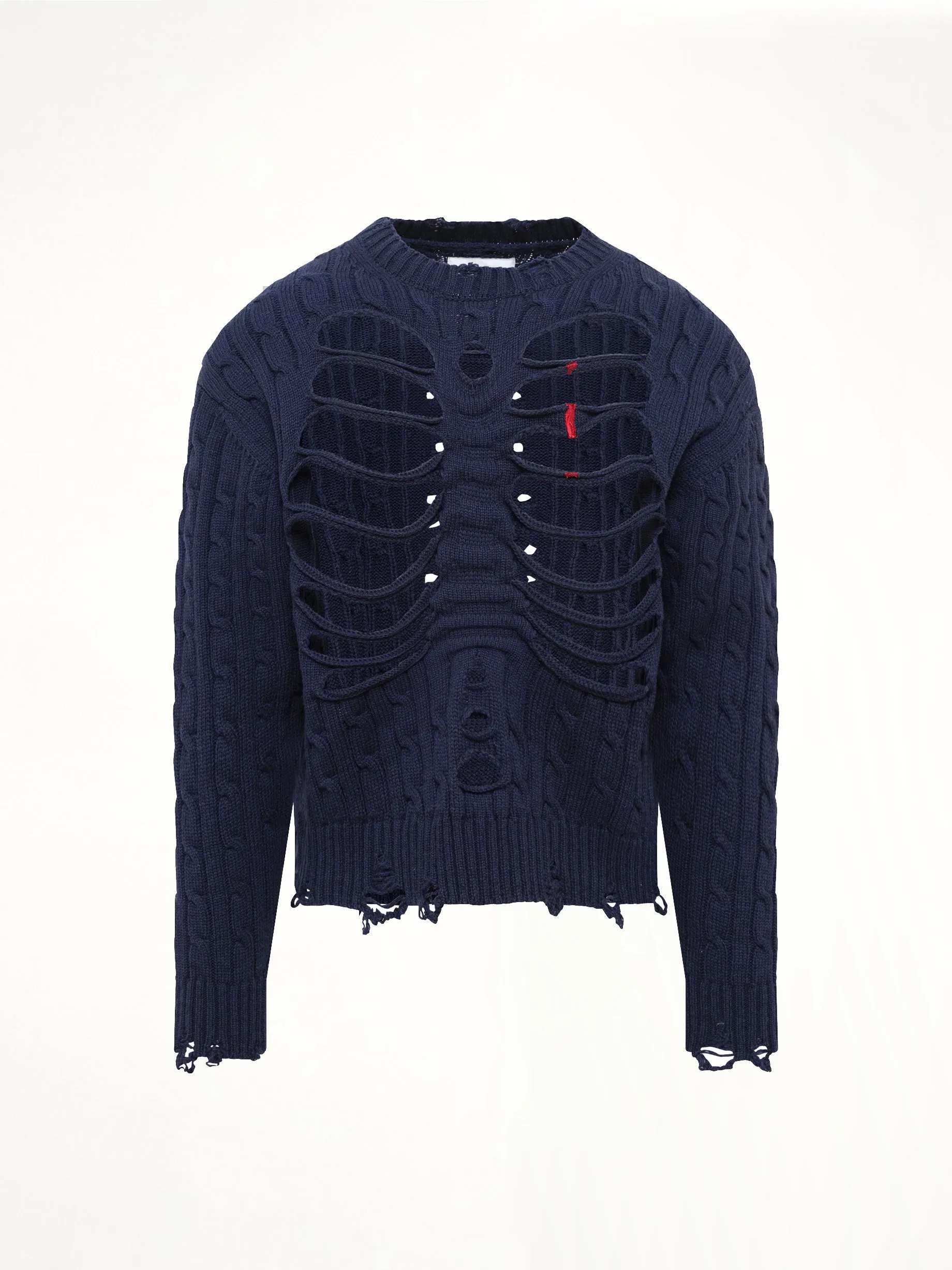 Rib Cage Cable Knit Pullover in Navy sold by MARAIS product image thumbnail 2