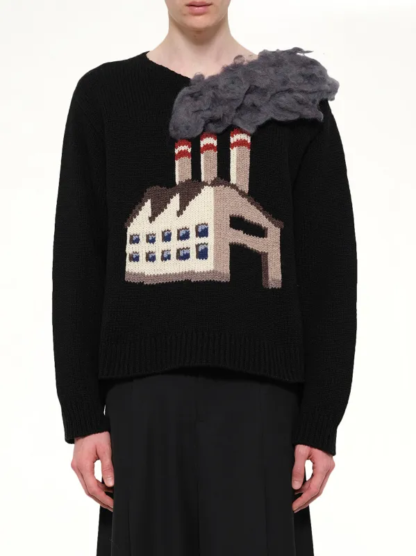 Smoking Factory Intarsia Knit Pullover in Black made by Doublet