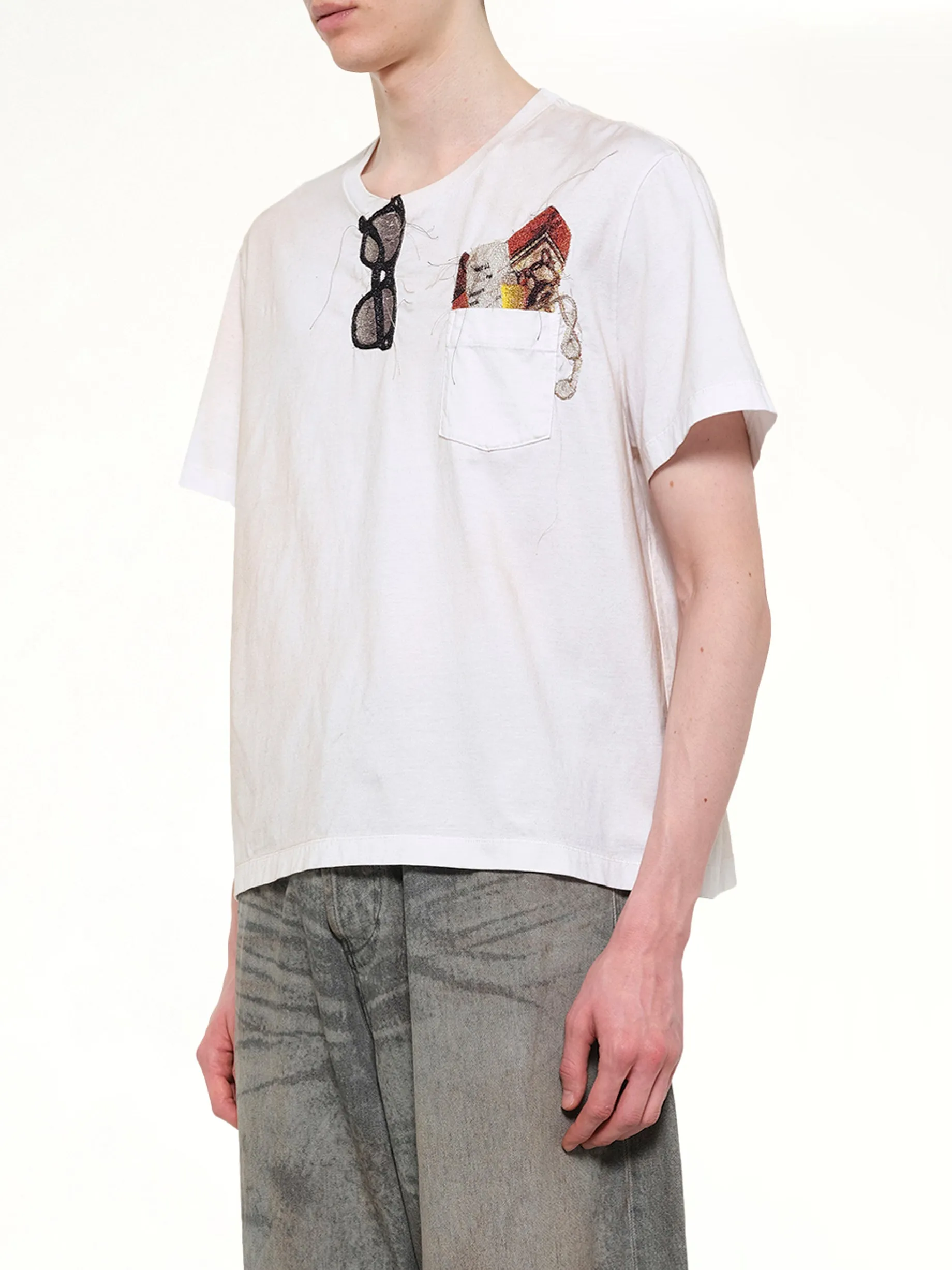 Trompe L’Oeil Embroidery T-Shirt in White sold by MARAIS product image thumbnail 3