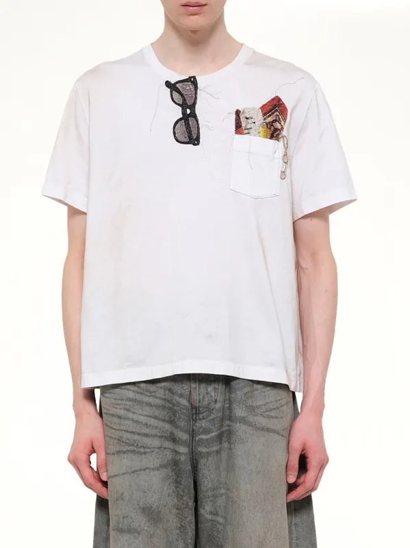 Trompe L’Oeil Embroidery T-Shirt in White made by Doublet