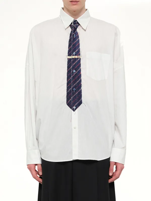 Trompe L’Oeil Tie Embroidery Shirt in White/Black made by Doublet