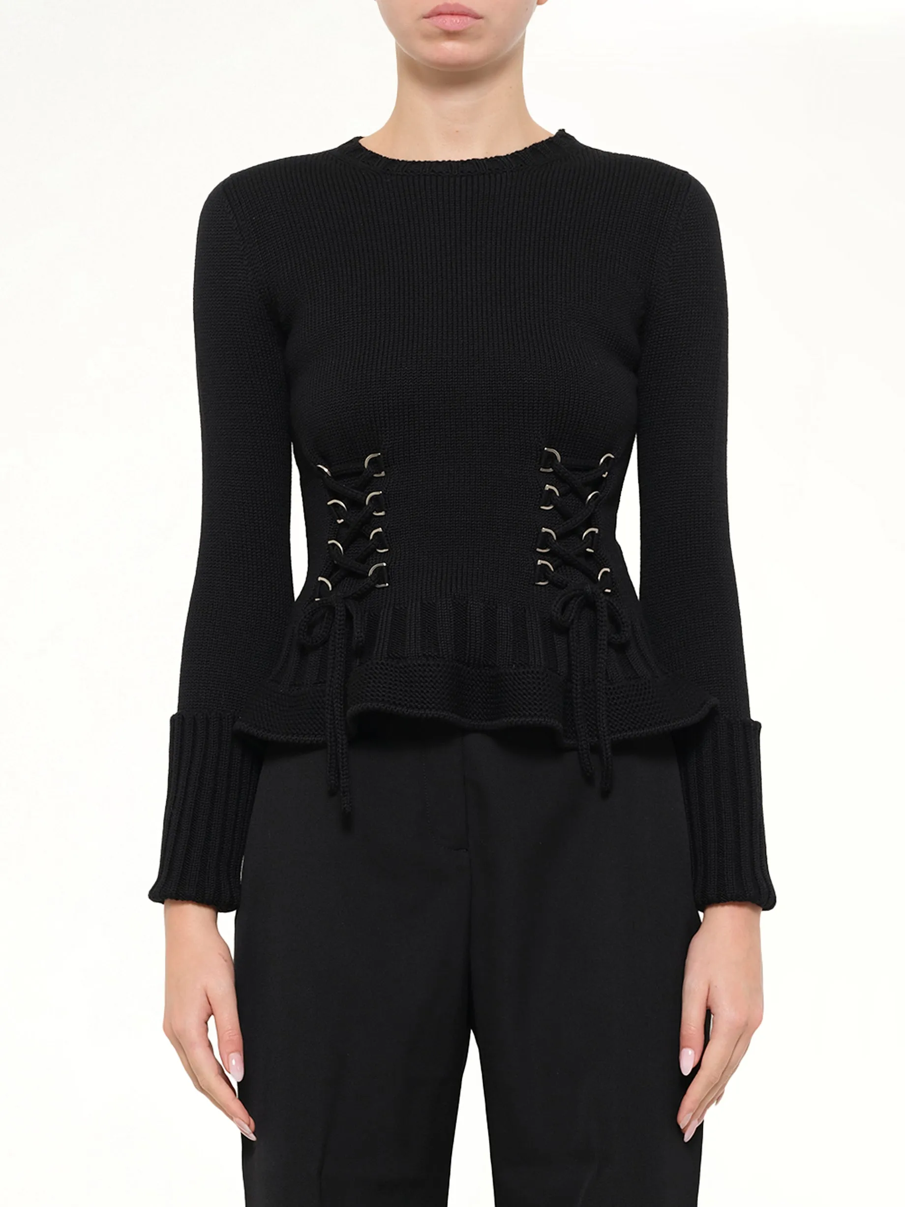 Lace Up Pullover in Black sold by MARAIS