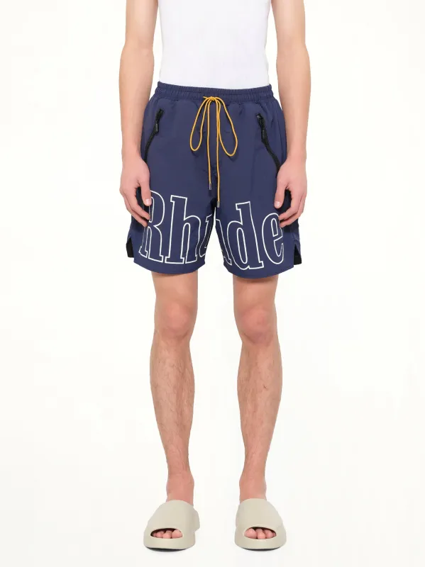 RH Logo Shorts in Navy made by Rhude