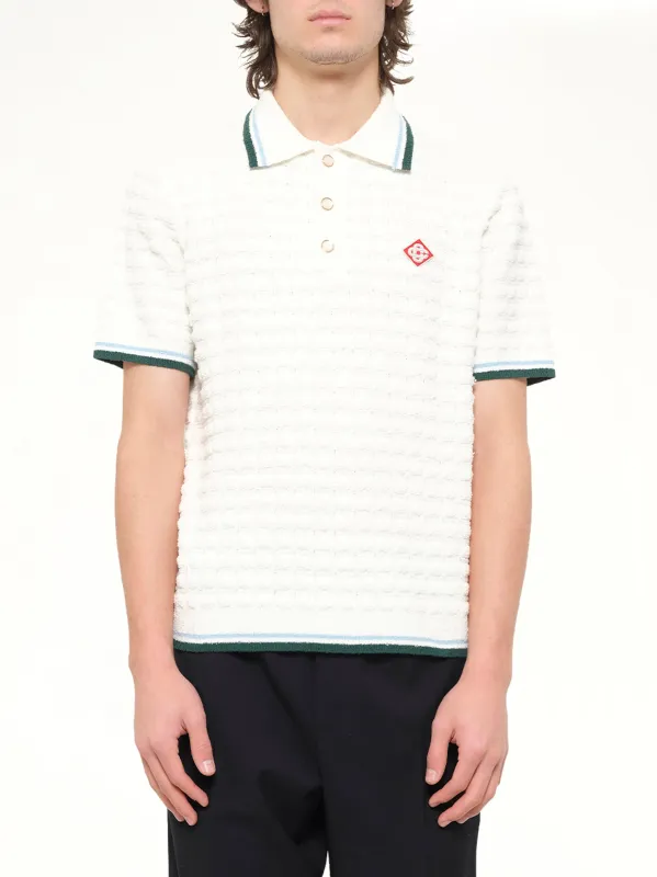 Boucle Short Sleeve Polo in White made by Casablanca