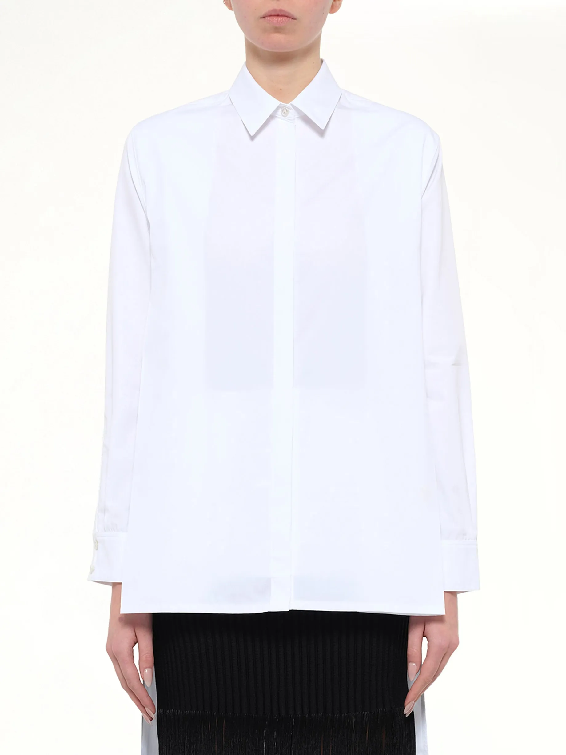 Cotton Poplin Asymmetric Shirt in White sold by MARAIS