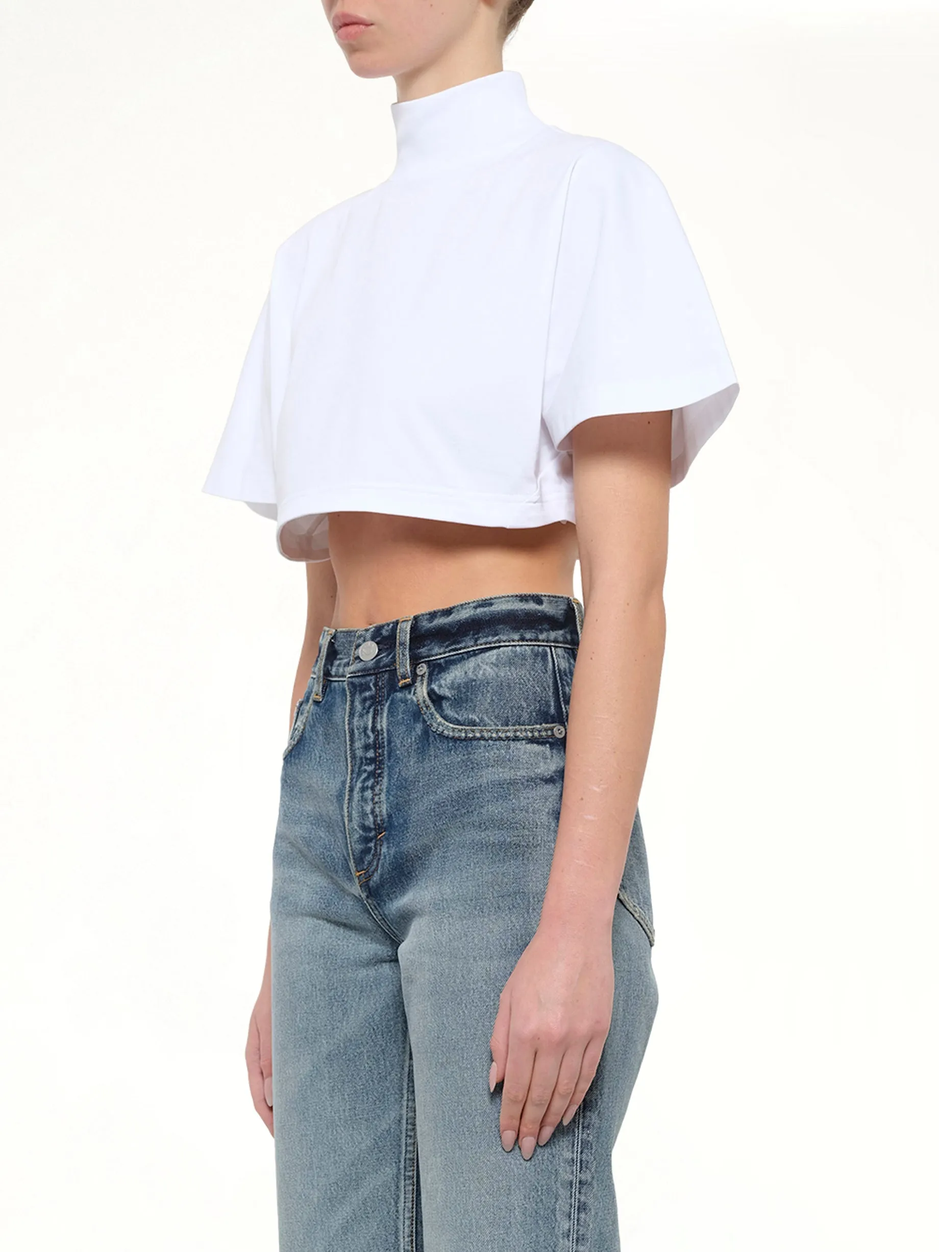 Cotton Jersey Highneck T-Shirt in White sold by MARAIS product image thumbnail 3