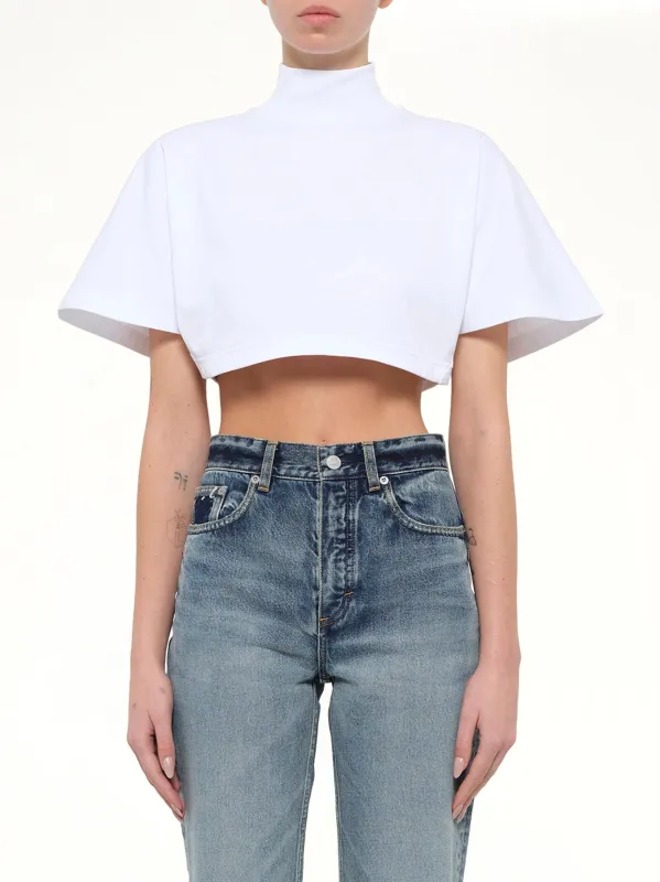 Cotton Jersey Highneck T-Shirt in White made by Alaia