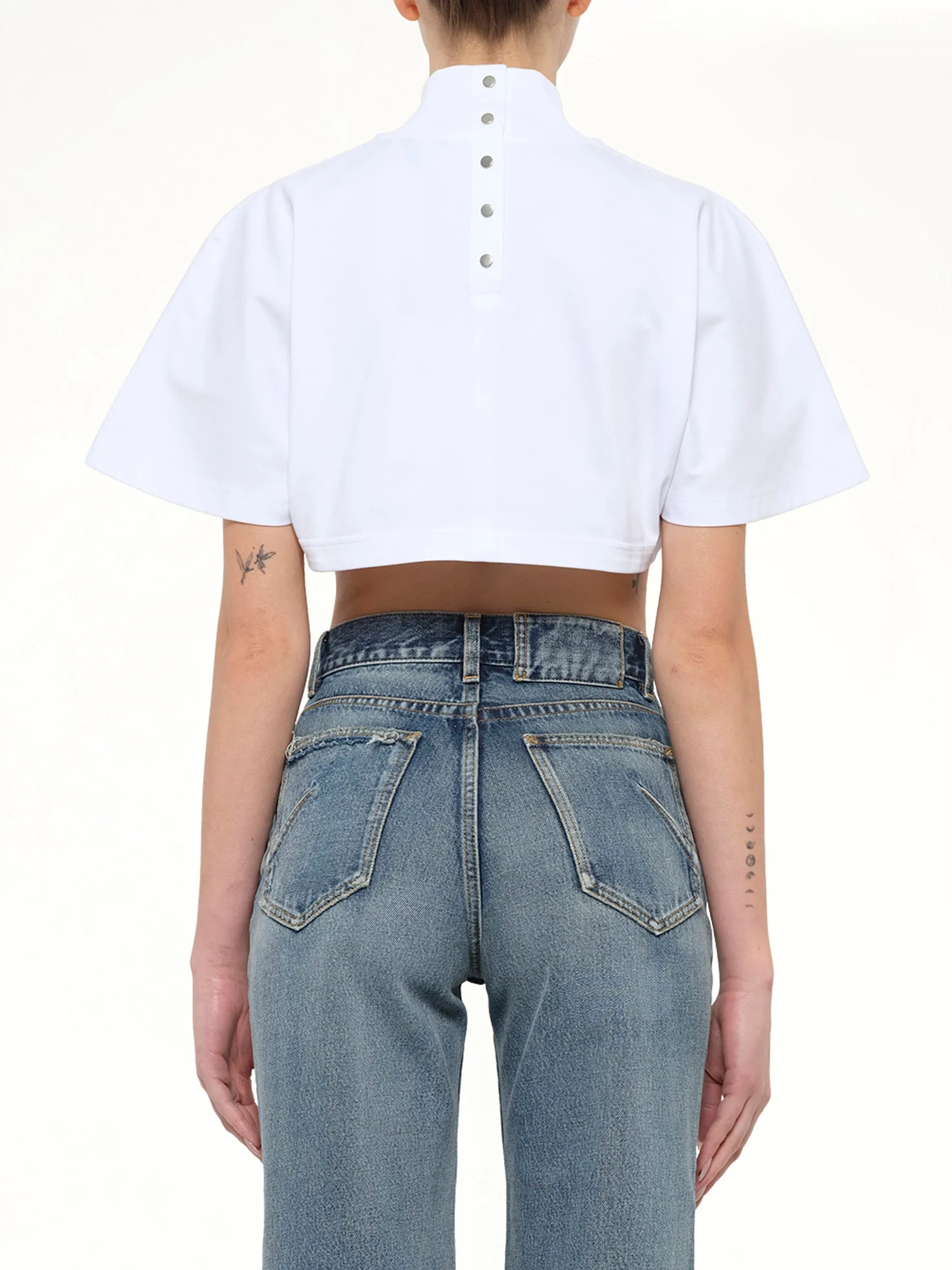 Cotton Jersey Highneck T-Shirt in White sold by MARAIS product image thumbnail 5