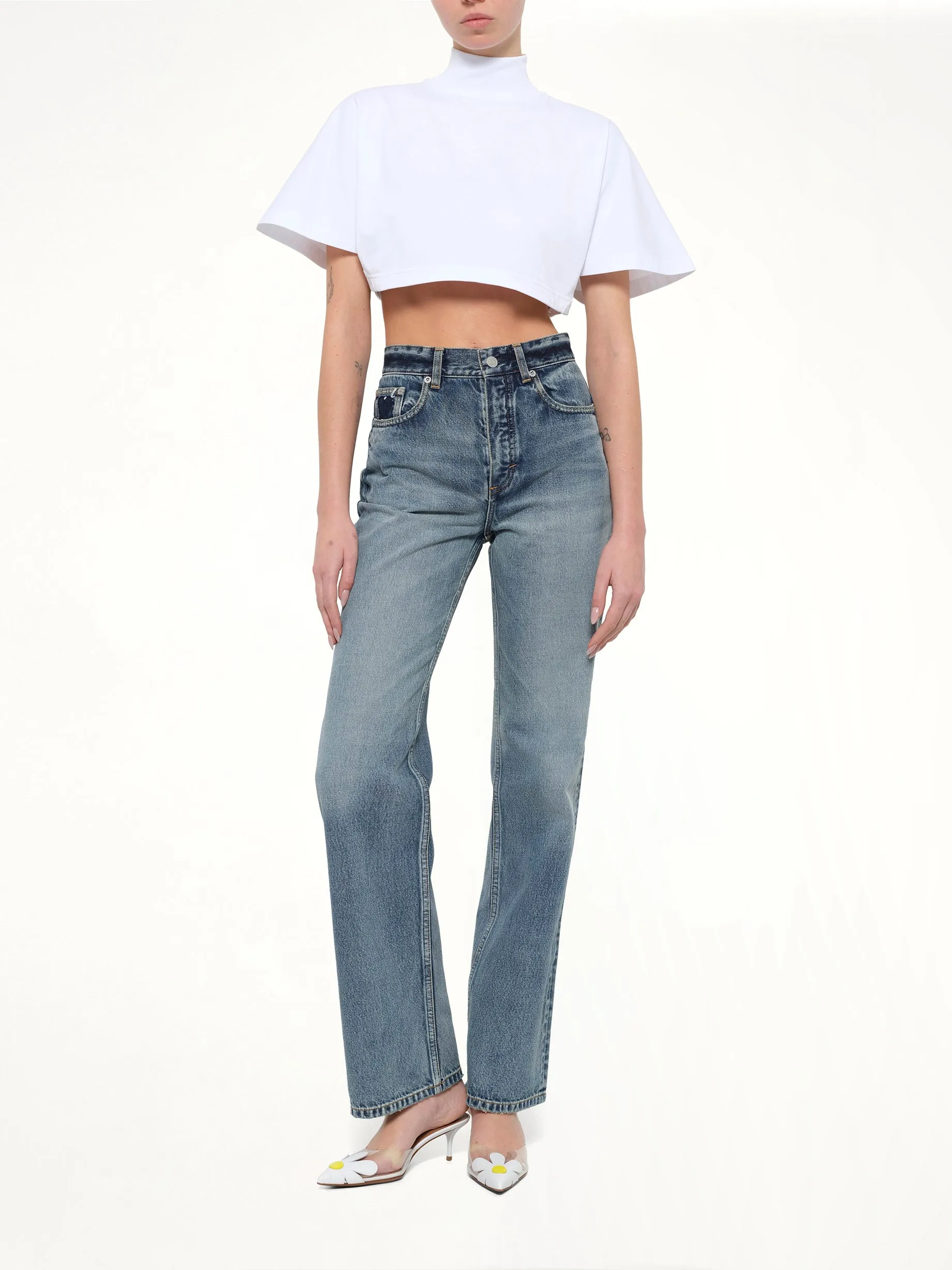 Cotton Jersey Highneck T-Shirt in White sold by MARAIS product image thumbnail 4