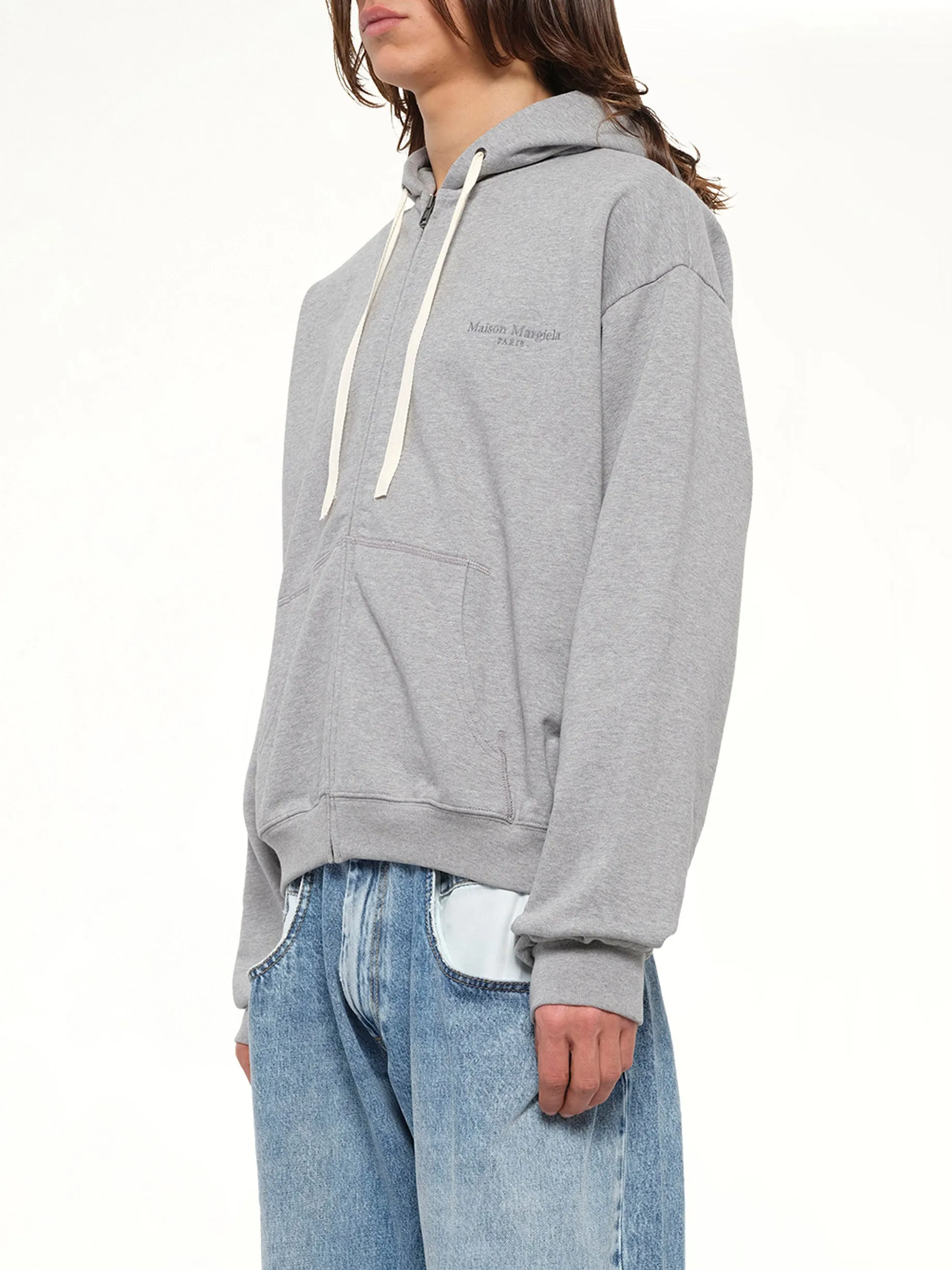 Logo Zip Hoodie in Grey Melange sold by MARAIS product image thumbnail 3