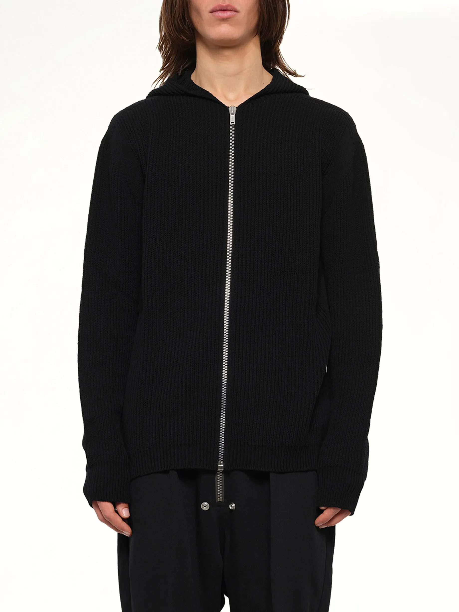 Heavy Wool Zipped Hoodie in Black sold by MARAIS