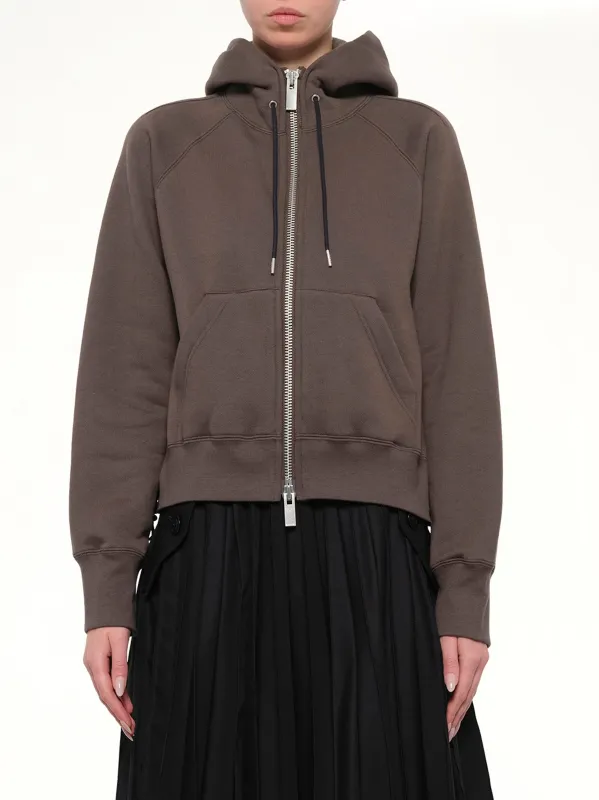 Cotton Jersey Zip Hoodie in Khaki made by Sacai