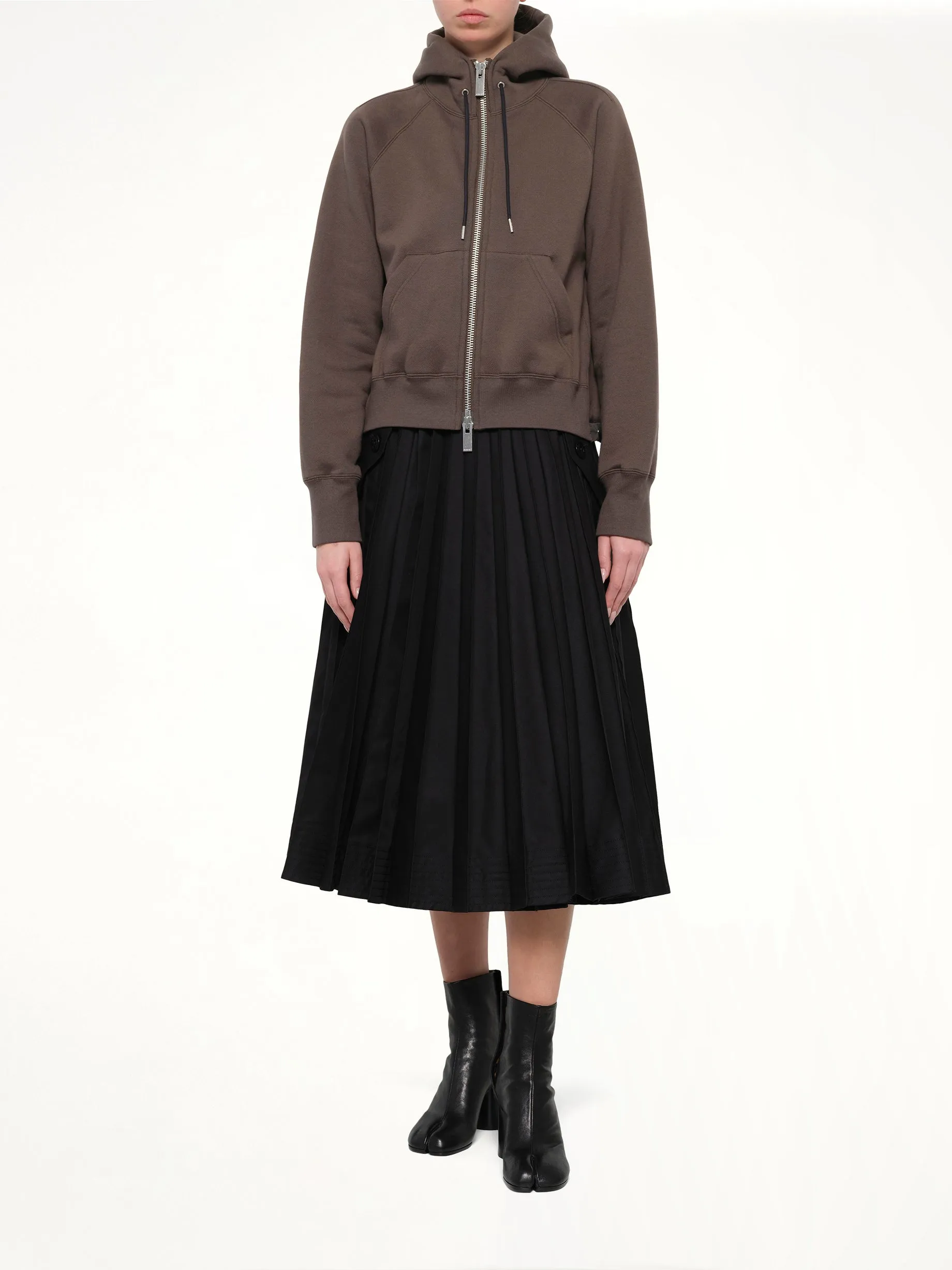 Cotton Jersey Zip Hoodie in Khaki sold by MARAIS product image thumbnail 4