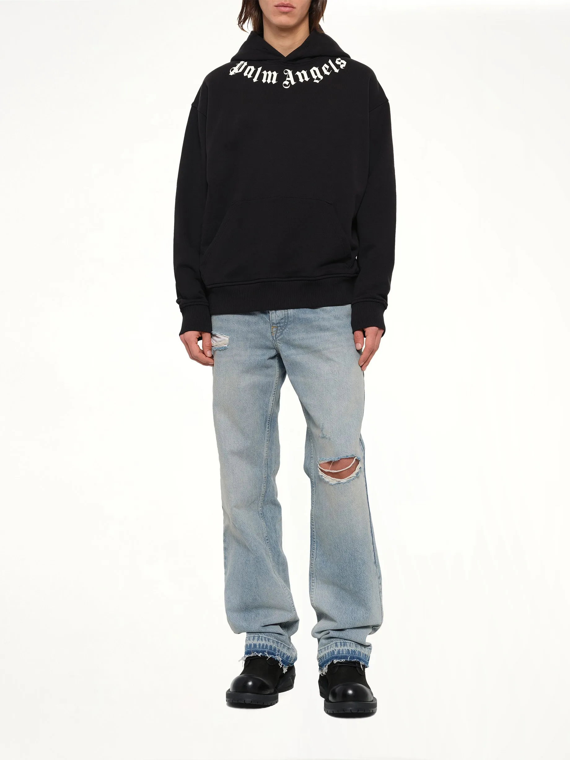 Neck Logo Regular Hoodie in Black/Off White sold by MARAIS product image thumbnail 4