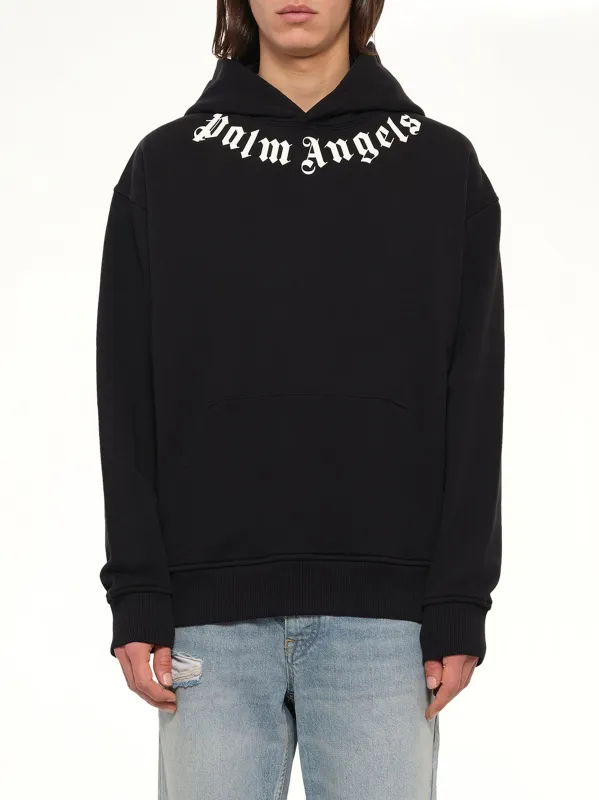 Neck Logo Regular Hoodie in Black/Off White made by Palm Angels