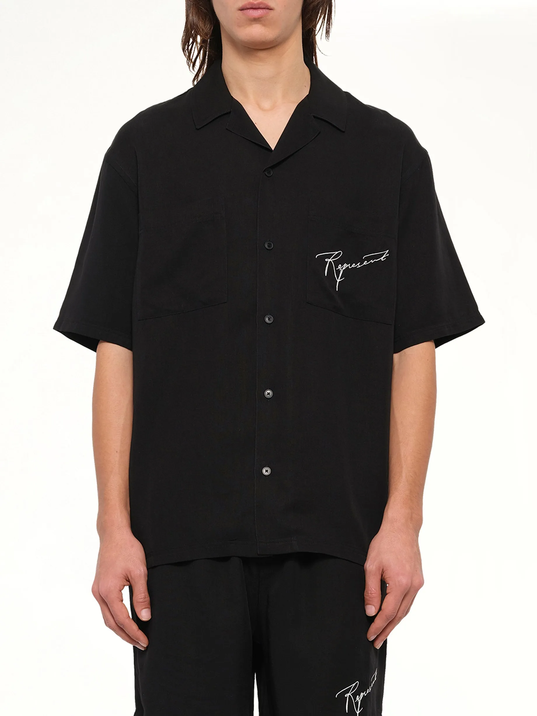 Love And Kisses Resort Shirt in Jet Black sold by MARAIS