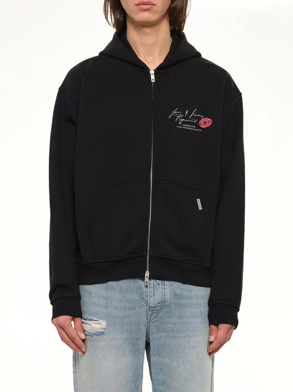 Love And Kisses Zip Through Hoodie in Jet Black made by Represent
