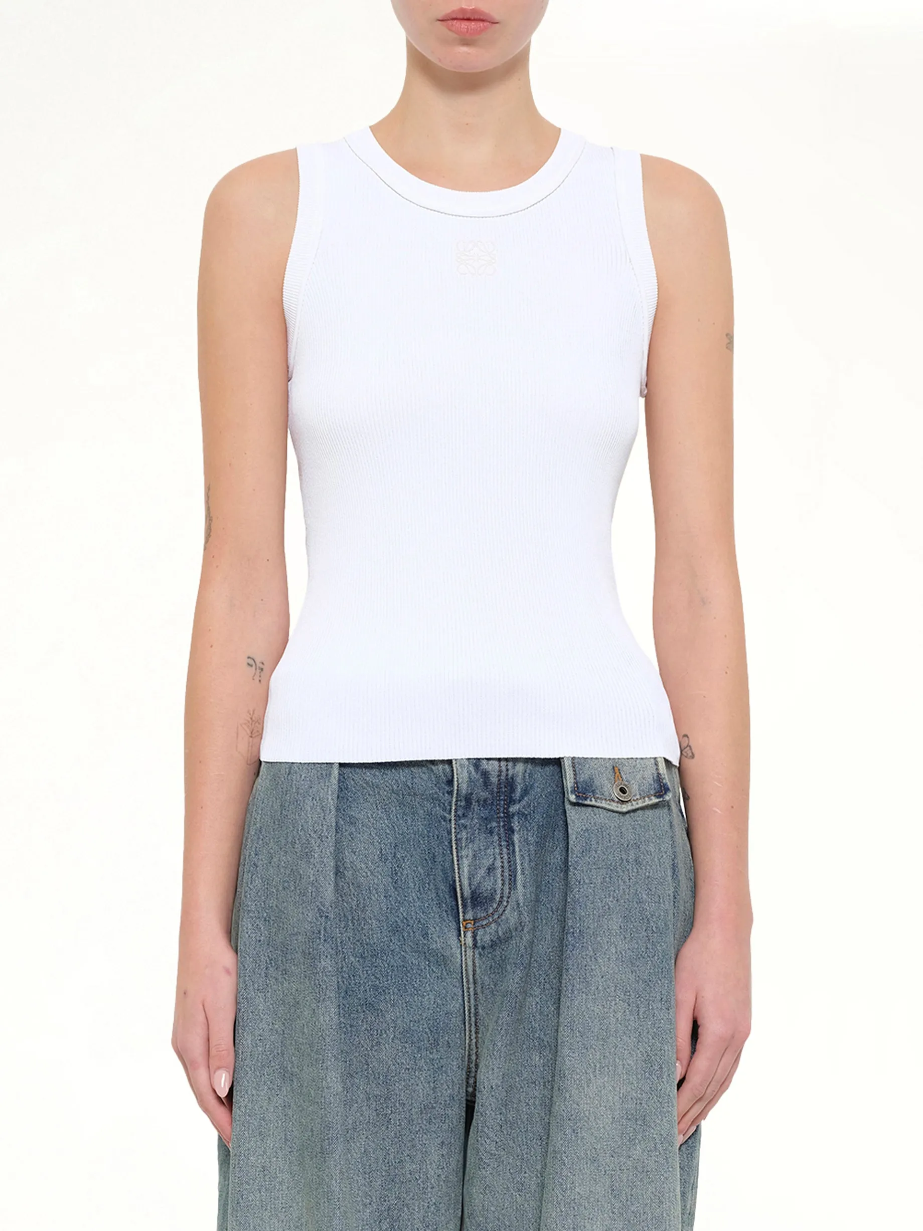 Tonal Anagram Tank Top in White sold by MARAIS