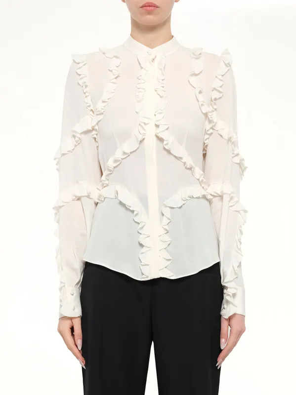 Ruffle Long Sleeve Shirt in White made by Alexander McQueen