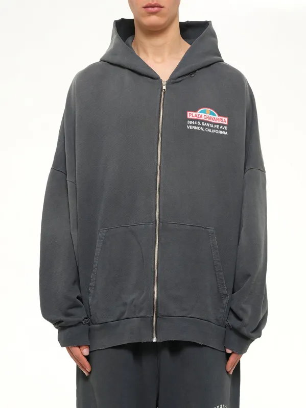 Plaza Chavarria Zip Hooligan Hoodie in Pirate Black made by Willy Chavarria
