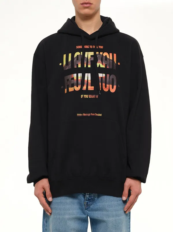 Hidden Msg Emb Hoodie in Black made by Doublet