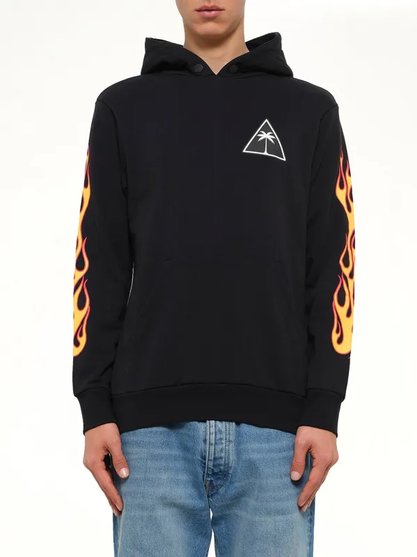 Printed Palms and Flames Hoodie in Black made by Palm Angels