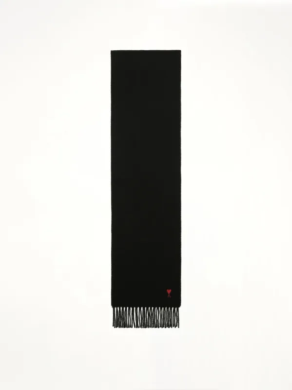 Wool Scarf with Red Ami De Coeur Embroidery in Black made by Ami