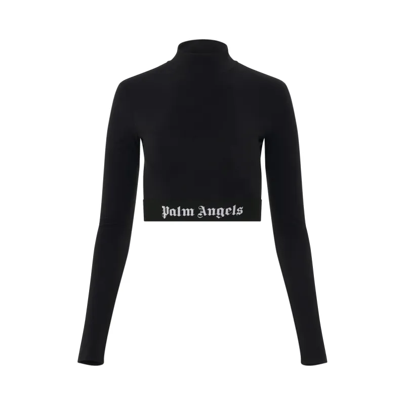 Mockneck Logo Long Sleeve Top in Black/White sold by MARAIS