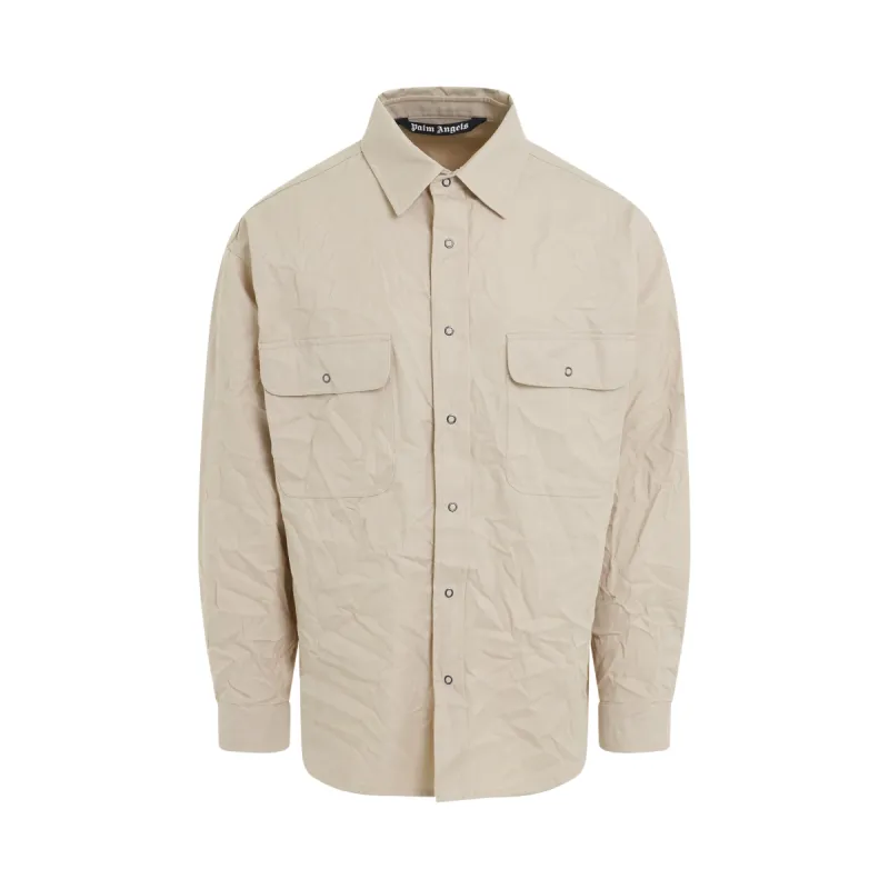 Crinkled Cotton Logo Overshirt in Beige/Black sold by MARAIS