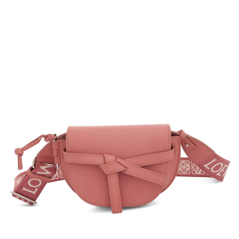 Mini Gate Dual Bag in Soft Calfskin and Jacquard Strap in Peach Bloom sold by MARAIS