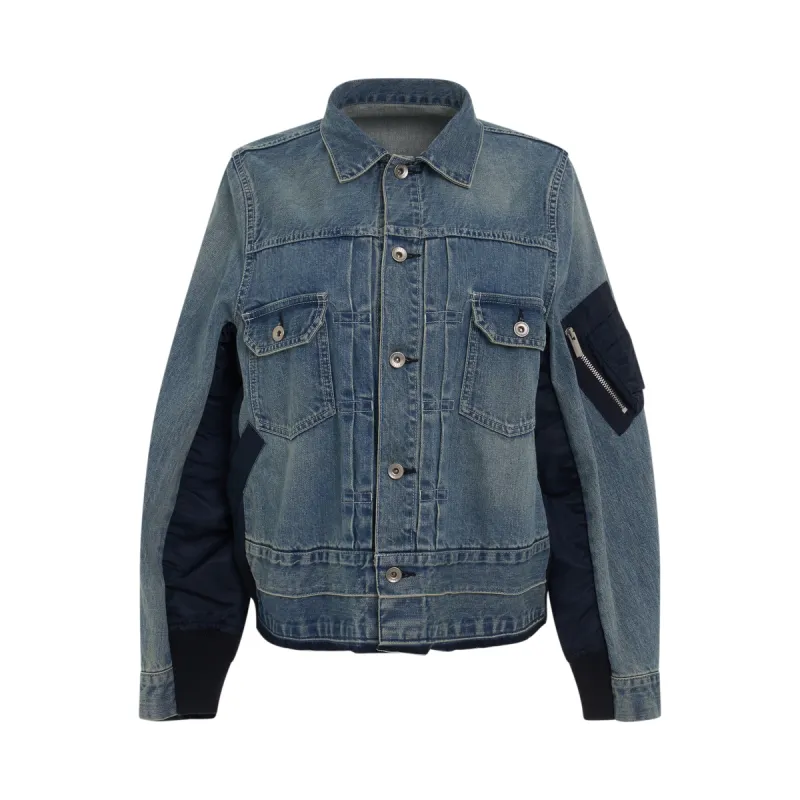 Classic Denim x Nylon Twill Jacket in Light Blue sold by MARAIS