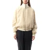 Silk Zip Bomber Jacket in Oat sold by MARAIS